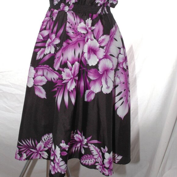 HAWAIIAN DRESS Aloha Black w/ Purple Hibiscus Floral Orchid Hawaii Summer Sun S - Picture 6 of 7